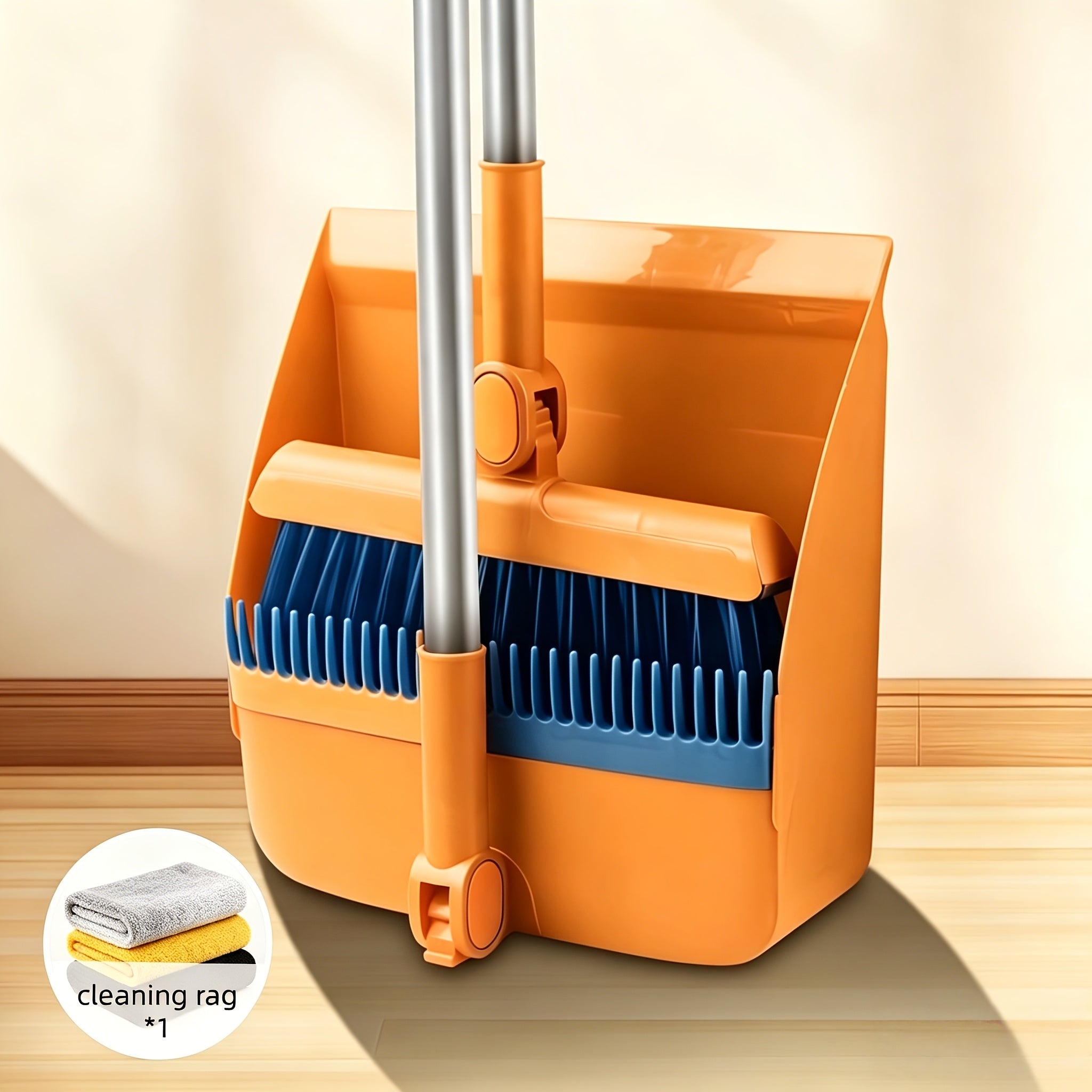 3-in-1 Upright Broom And Dustpan Combo, Long Handle Floor Sweeping Brush Set With Comb Teeth Dustpan, Garbage Bag Holder, Indoor Outdoor Cleaning Kit For Kitchen, Balcony, Patio, Garage, Party Cleanup
