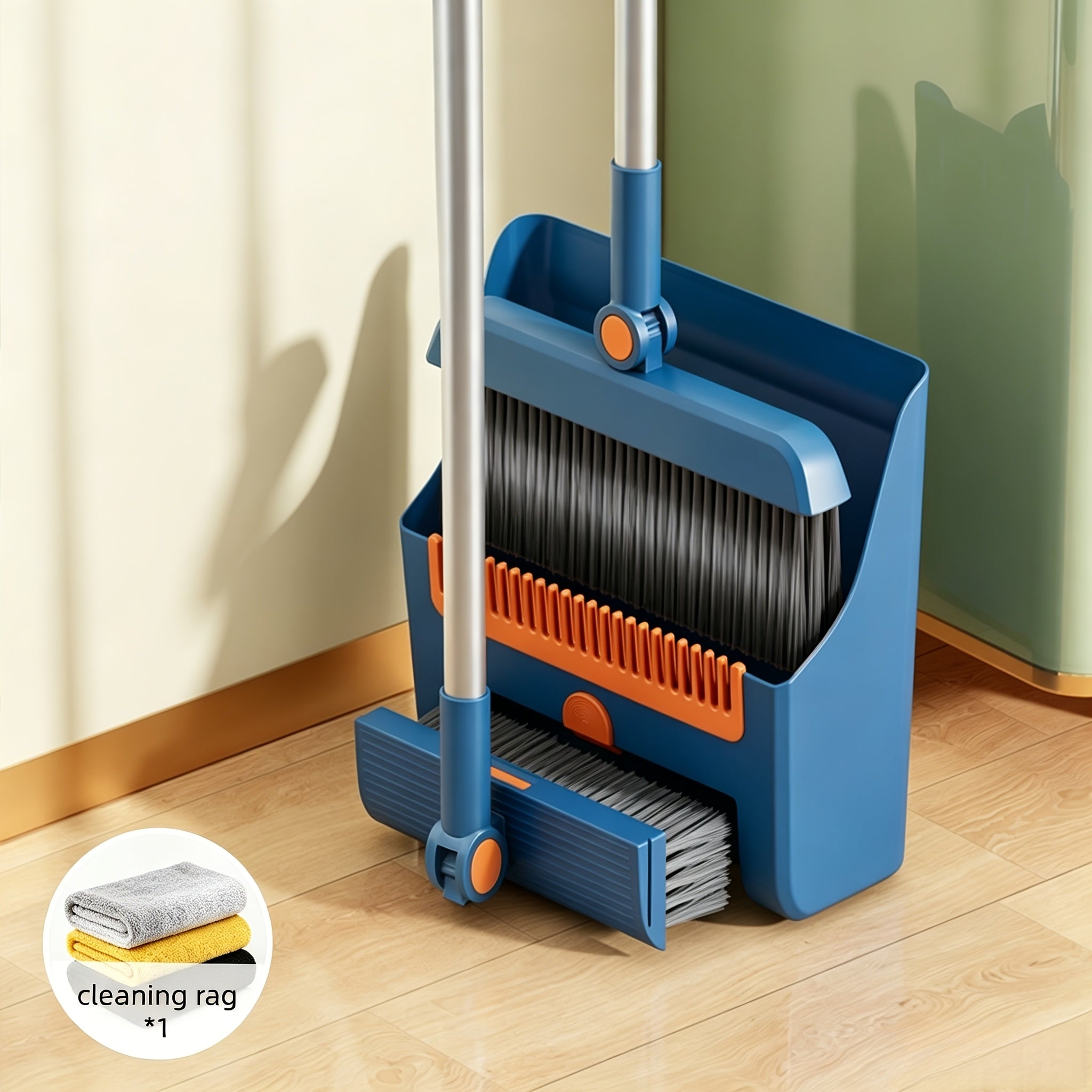 3-in-1 Upright Broom And Dustpan Combo, Long Handle Floor Sweeping Brush Set With Comb Teeth Dustpan, Garbage Bag Holder, Indoor Outdoor Cleaning Kit For Kitchen, Balcony, Patio, Garage, Party Cleanup